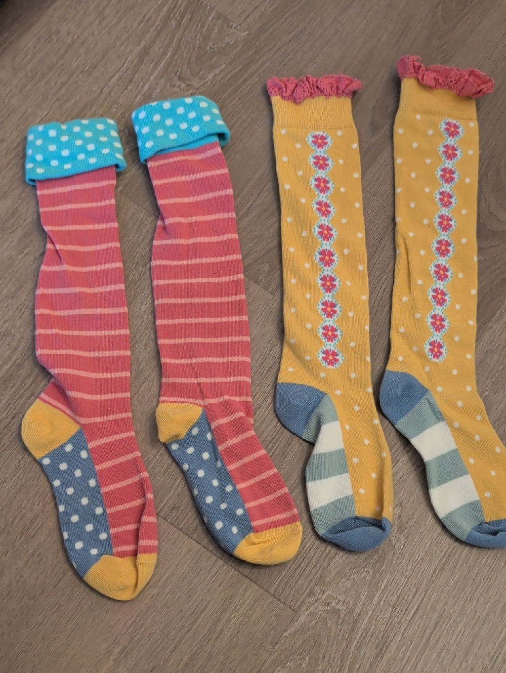 Colorful Girls' Knee-High Socks Duo - Pink & Mustard